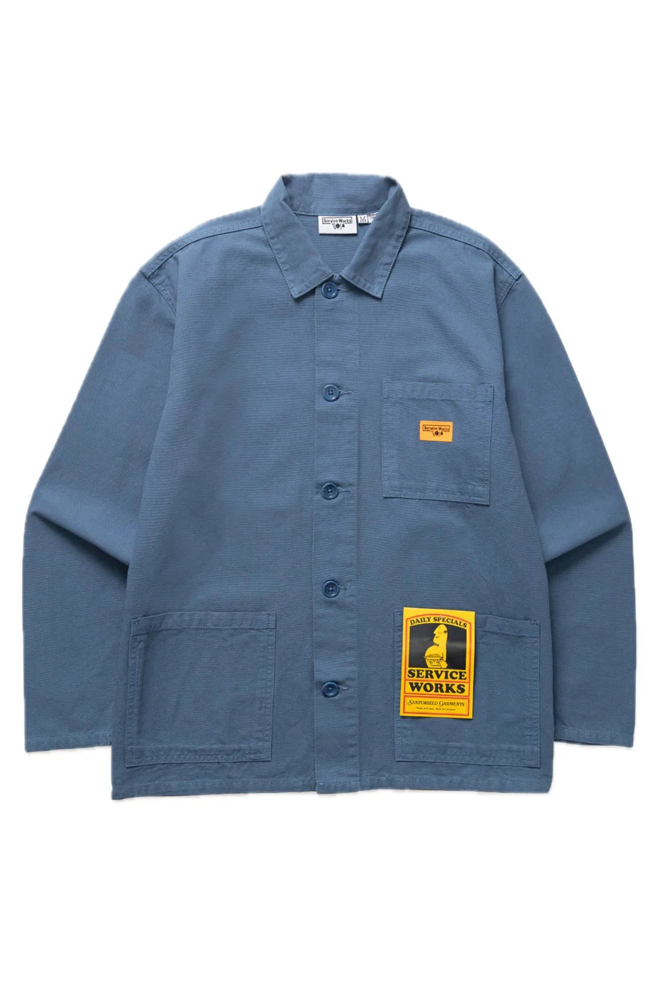 Blue jacket with a yellow patch on a white background