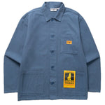 Blue jacket with a yellow patch on a white background