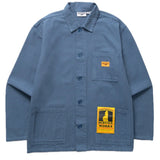 Blue jacket with a yellow patch on a white background