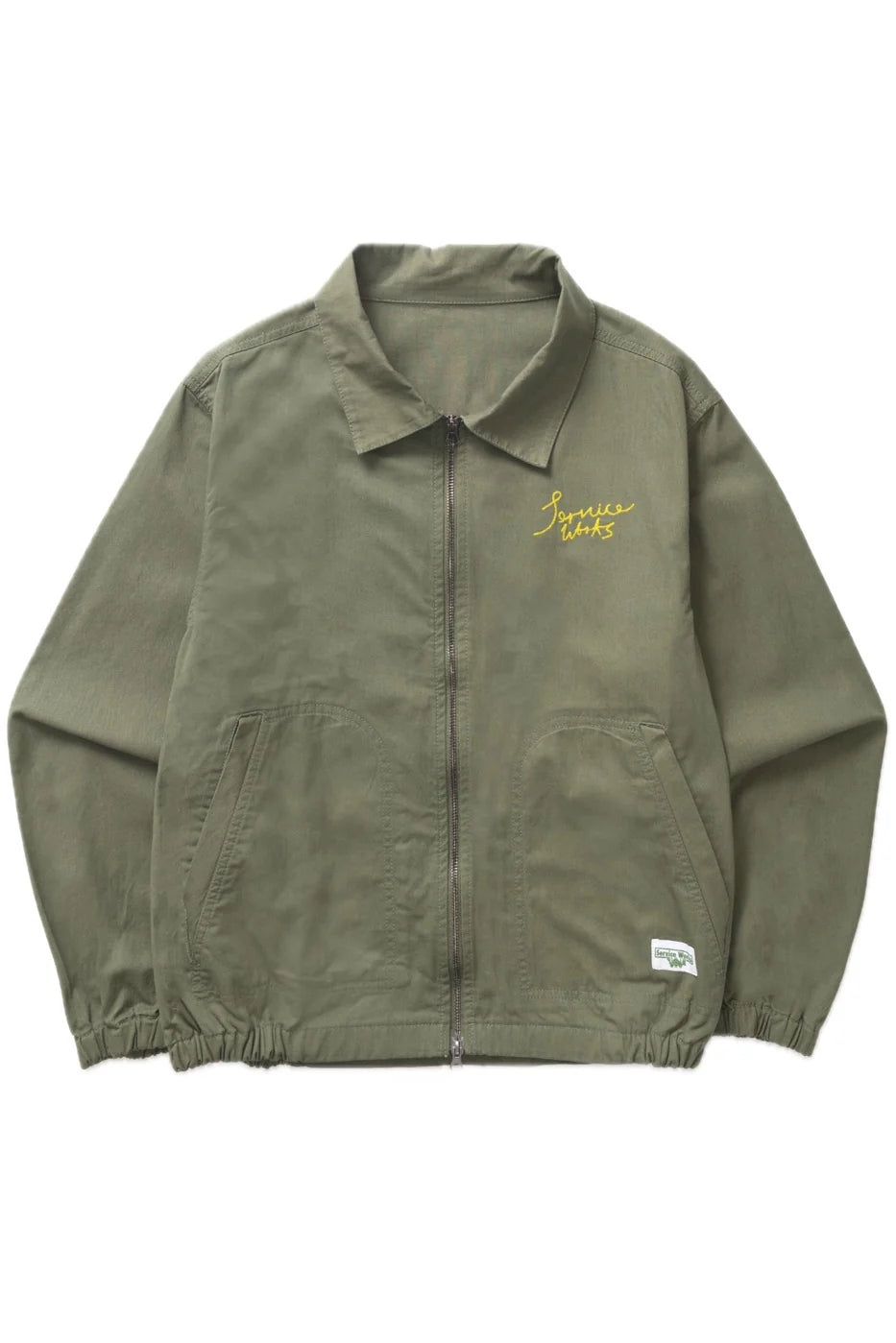 Green jacket with a brand logo on a white background