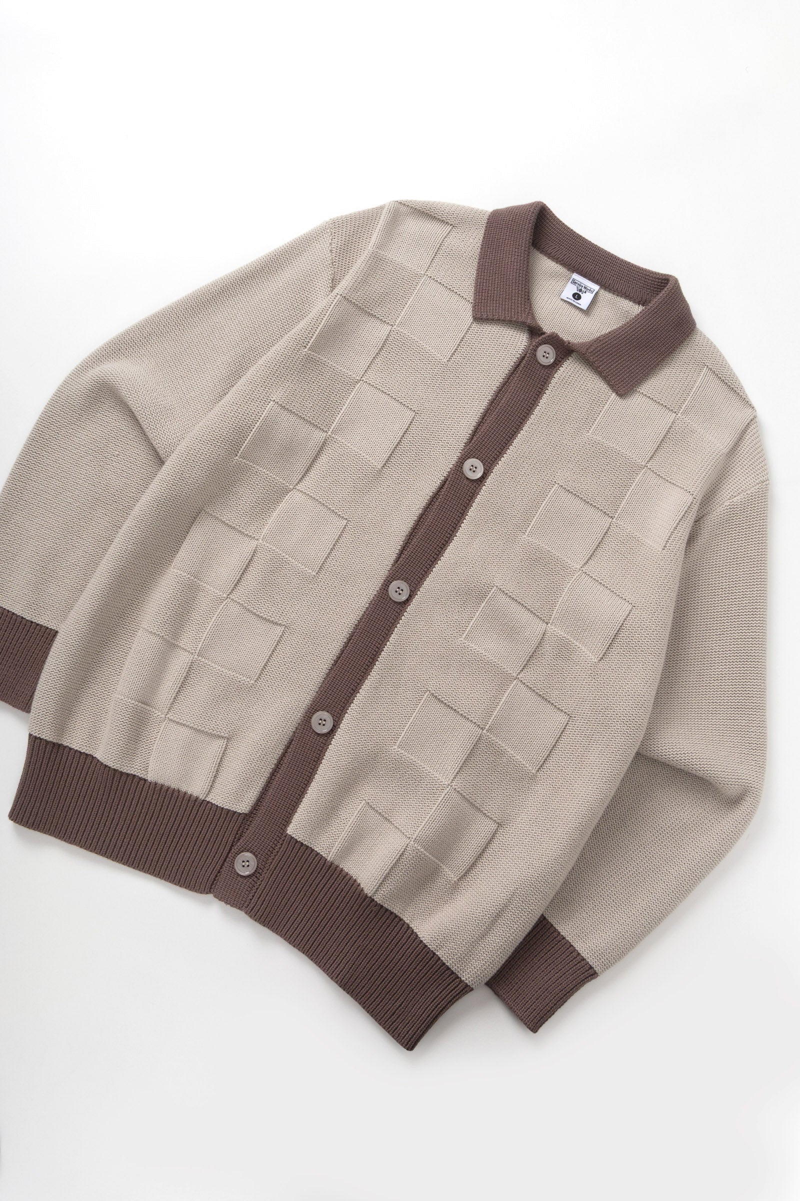 Service Works | Check Panel Cardigan - Mushroom | Toko