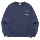 Navy blue sweatshirt with 'Service Works' text on a white background