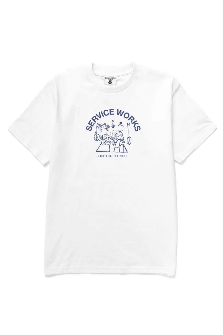 White t-shirt with a graphic design and text on a white background