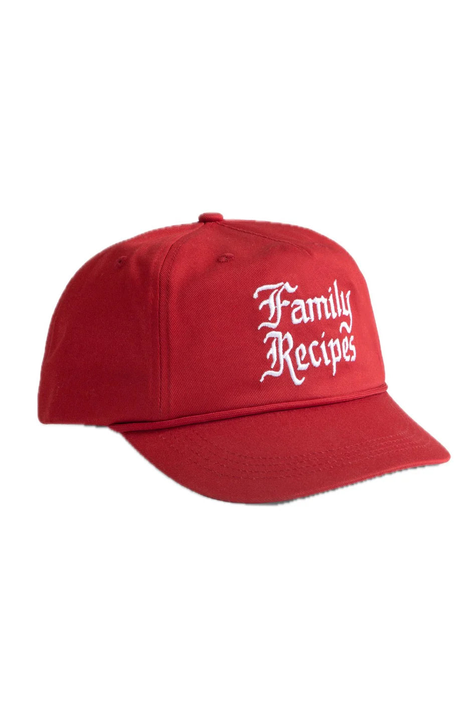 Red cap with 'Family Recipes' text on a white background