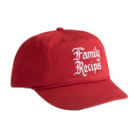 Red cap with 'Family Recipes' text on a white background