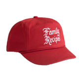 Red cap with 'Family Recipes' text on a white background