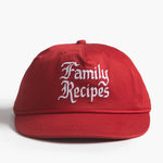 Red cap with 'Family Recipes' text on a white background