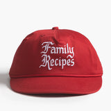 Red cap with 'Family Recipes' text on a white background