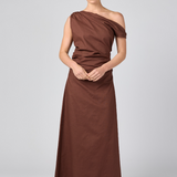 One Shoulder Maxi Dress Brown