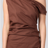 One Shoulder Maxi Dress Brown