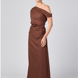 One Shoulder Maxi Dress Brown