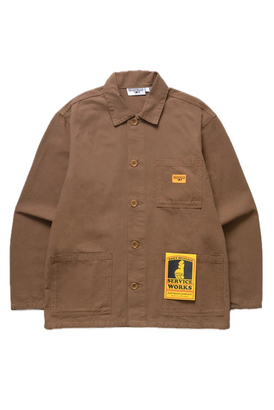 Brown jacket with a patch on a white background
