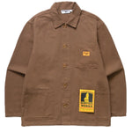 Brown jacket with a patch on a white background