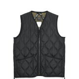 Military W-Zip V Neck Down Vest - Black