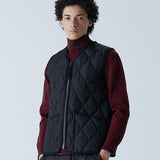 Military W-Zip V Neck Down Vest - Black