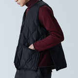 Military W-Zip V Neck Down Vest - Black