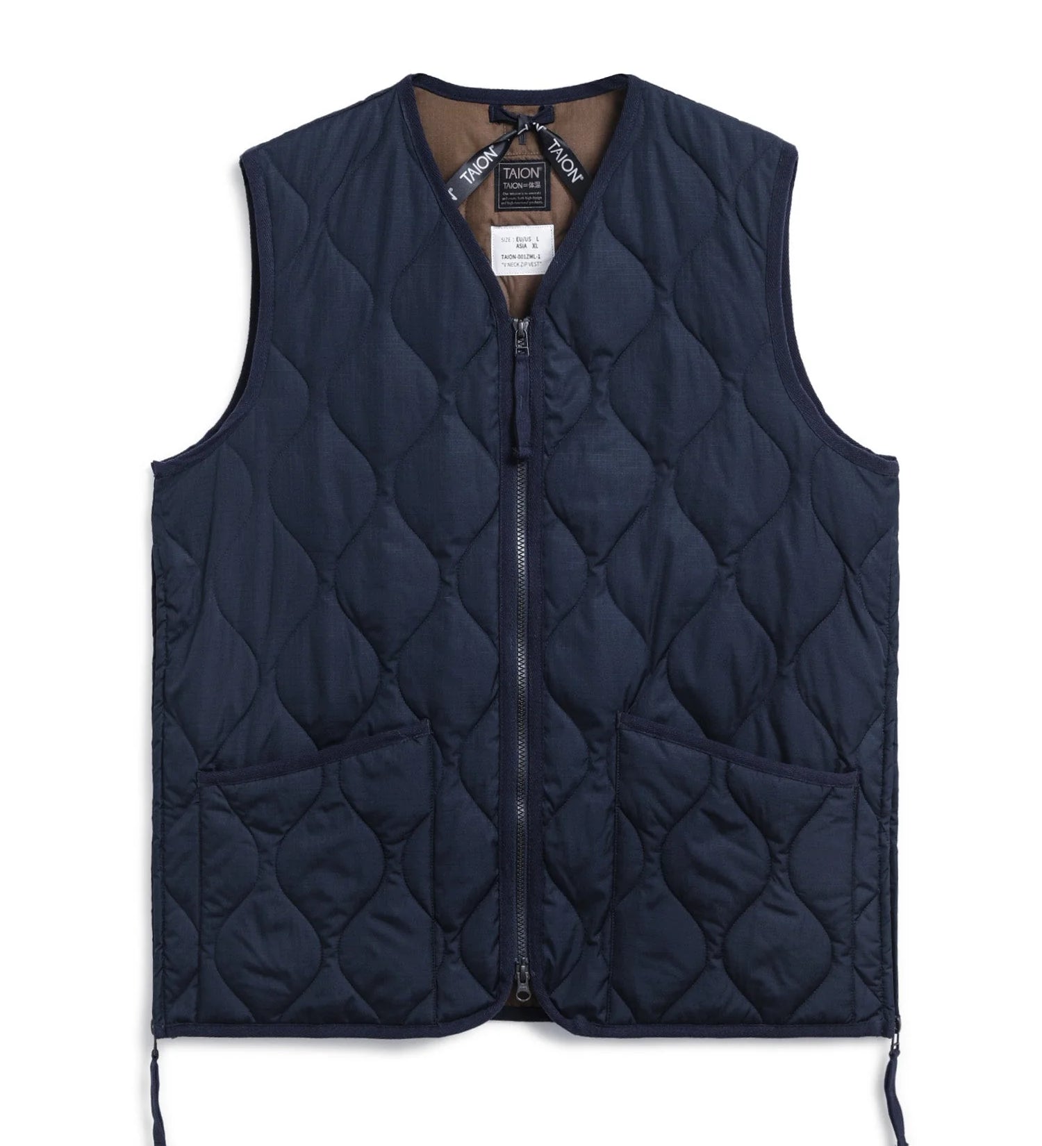 Navy quilted vest on a white background