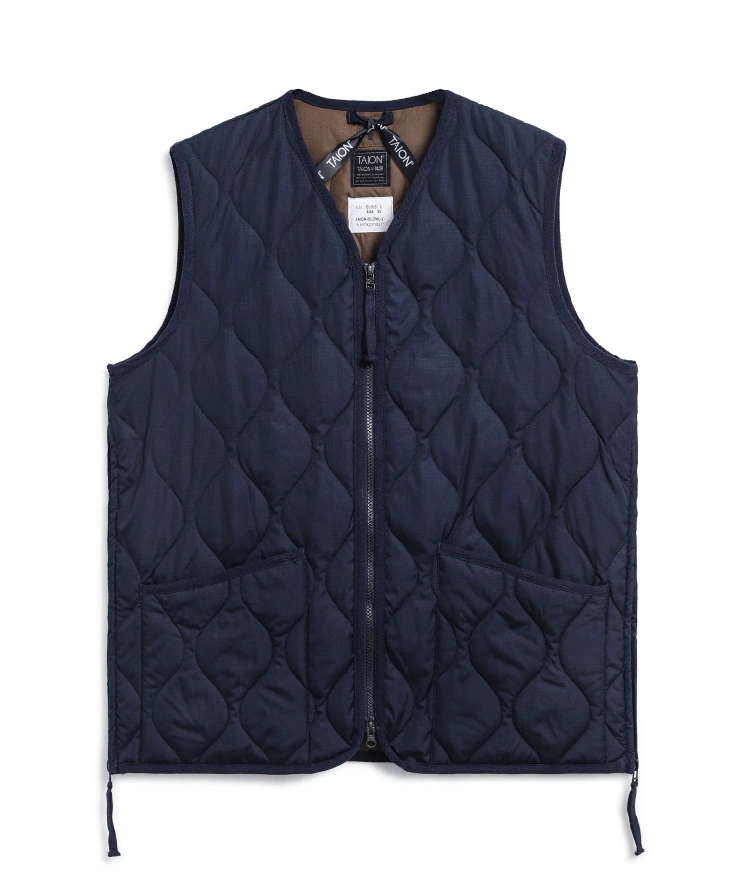 Navy quilted vest on a white background