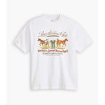 A white short-sleeve crewneck t-shirt featuring a vintage-style graphic print on the front with the text 'Levi's & Co' and illustrations of horses