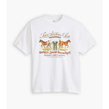 A white short-sleeve crewneck t-shirt featuring a vintage-style graphic print on the front with the text 'Levi's & Co' and illustrations of horses