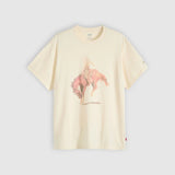 Beige t-shirt with a graphic of a person on a horse on a light gray background