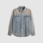 Denim shirt with gradient effect on a light gray background