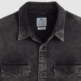 Black denim shirt with Levi's label on a light gray background