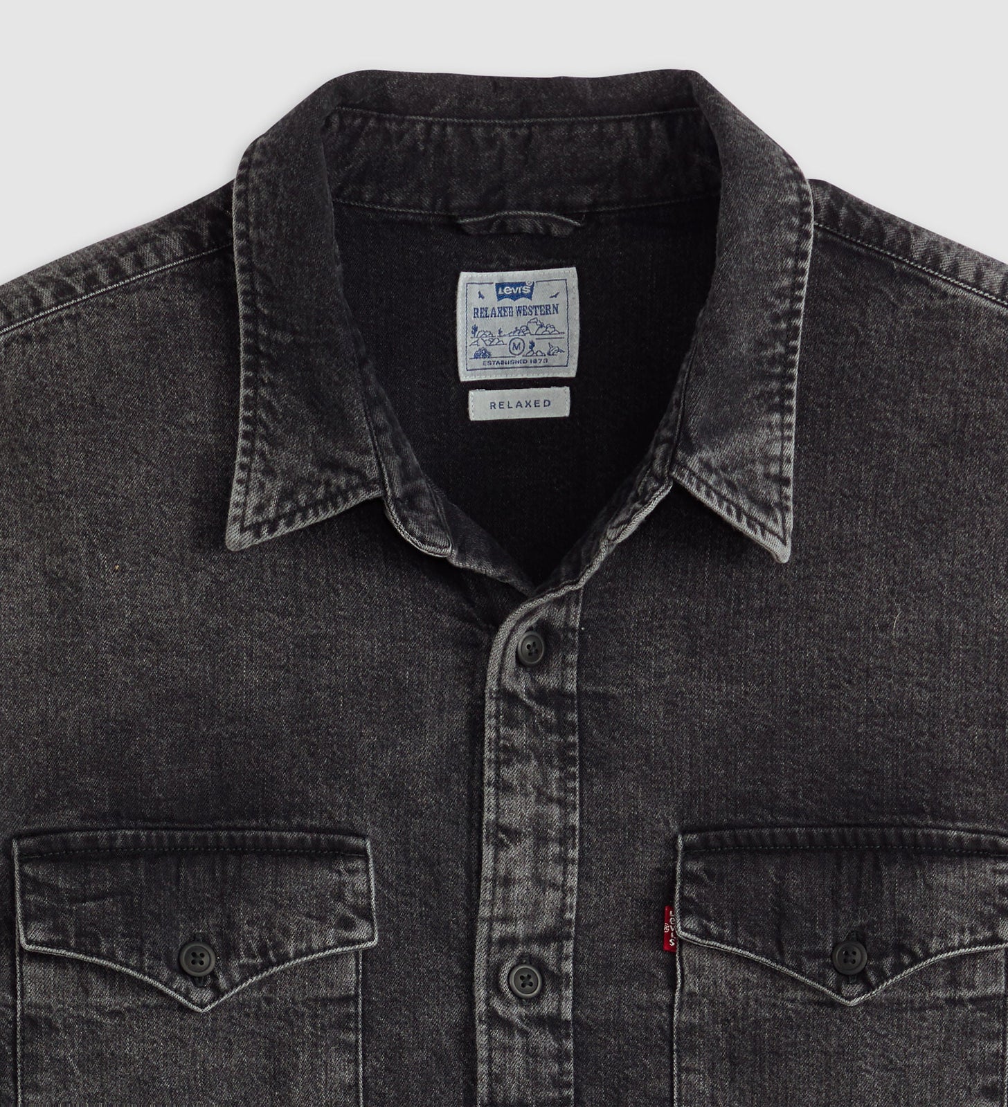 Black denim shirt with Levi's label on a light gray background