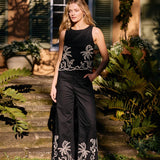 Palm Embroidered Pant - Black