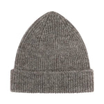 Gray knit beanie on a white background
