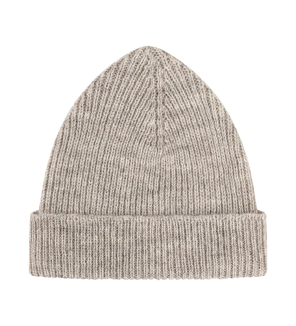 Gray knit beanie on a white background